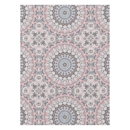 Roze grijs en wit mandala patroon tafelkleed (Voorkant)
