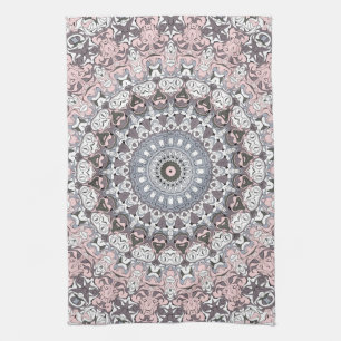 Roze Grijs en Wit Mandala Patroon Theedoek