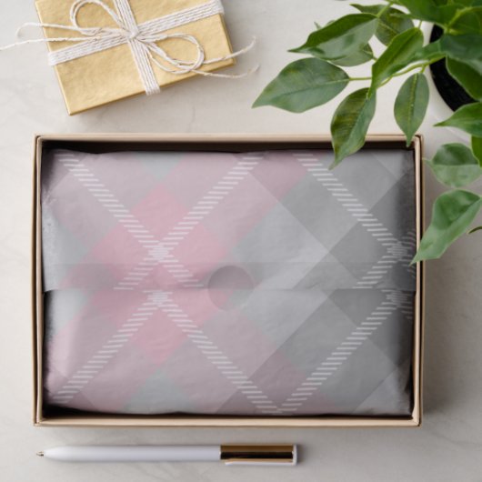 Roze grijs en wit plaid tissuepapier (Geschenk)