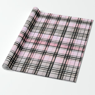 Roze, Grijs en Zwart Plaid Gift Wrap Cadeaupapier
