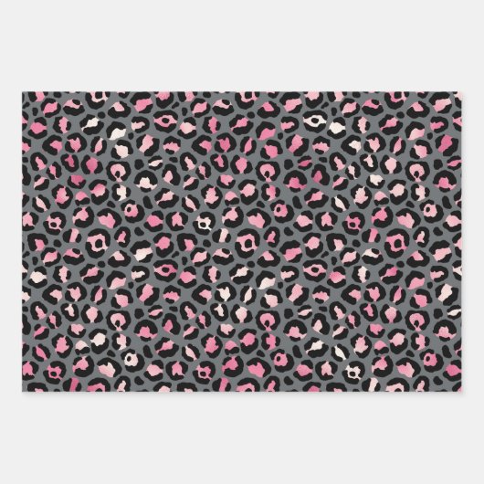 Roze, grijs en zwart Safari Animal Print Inpakpapier Vel (Voorkant 2)