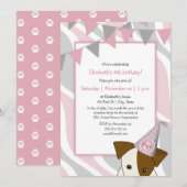 Roze grijs feest puppy gluren verjaardag meisje kaart (Voorkant / Achterkant)