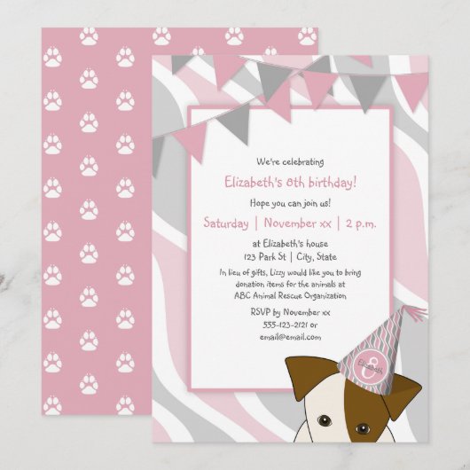 Roze grijs feest puppy gluren verjaardag meisje kaart (Voorkant / Achterkant)