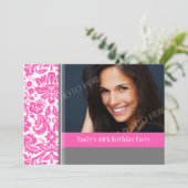 Roze grijs Foto 40th Birthday Party Invitation Kaart (Staand voorkant)