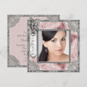 Roze Grijs Foto Sweet 16 Verjaardagsfeest Kaart (Voorkant / Achterkant)