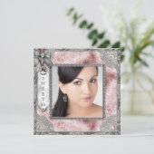Roze Grijs Foto Sweet 16 Verjaardagsfeest Kaart (Staand voorkant)