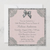 Roze Grijs Foto Sweet 16 Verjaardagsfeest Kaart (Achterkant)