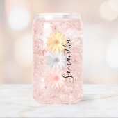 Roze Grijs Geel Daisy Bloemen Naam Blikvorm Glas