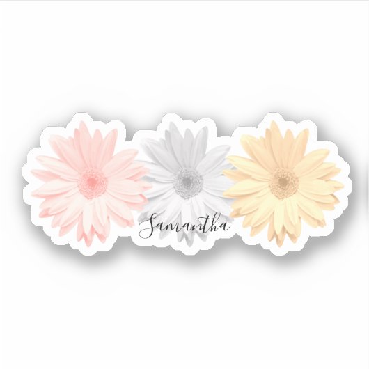 Roze Grijs Geel Daisy Bloemen Naam Sticker (Voorkant)