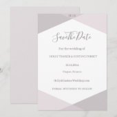 Roze grijs geometrisch monogram Save the date Wedd Kaart (Voorkant / Achterkant)
