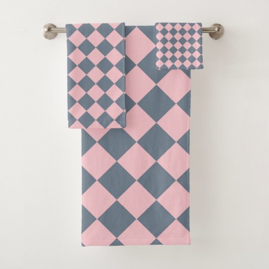 Roze Grijs Geruit Diamant Patroon Bad Handdoek (Insitu)