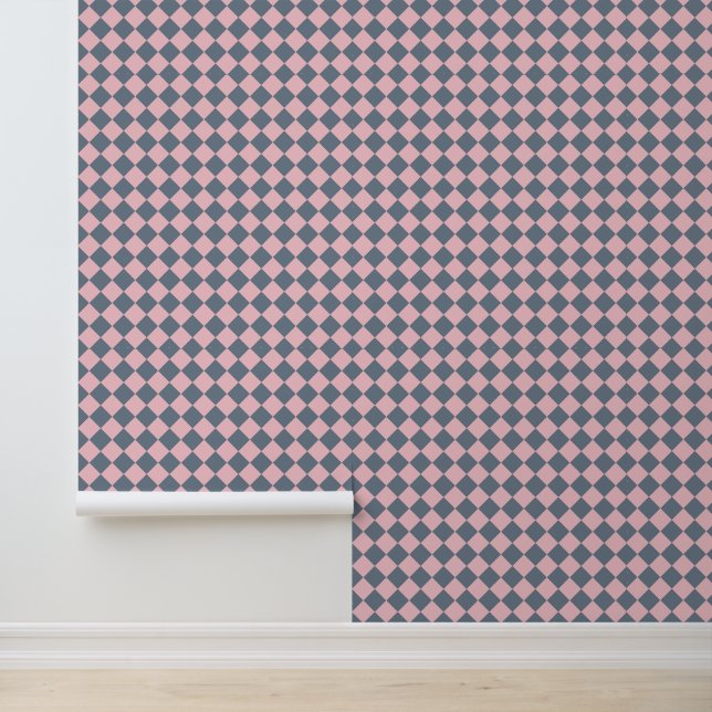 Roze Grijs Geruit Diamant Patroon Behang (Applicatie)