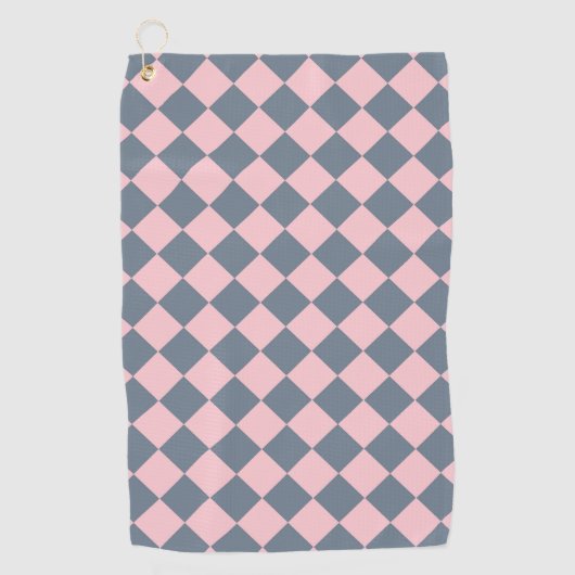 Roze Grijs Geruit Diamant Patroon Golfhanddoek (Voorkant)