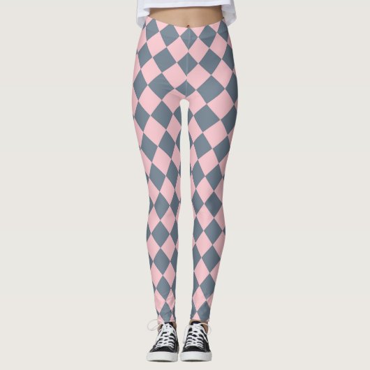 Roze Grijs Geruit Diamant Patroon Leggings (Voorkant)