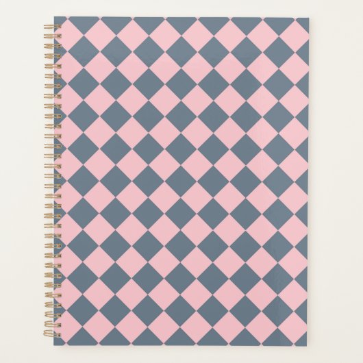 Roze Grijs Geruit Diamant Patroon Planner (Voorkant)
