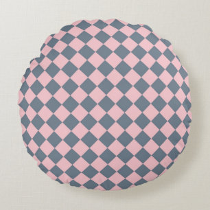 Roze Grijs Geruit Diamant Patroon Rond Kussen