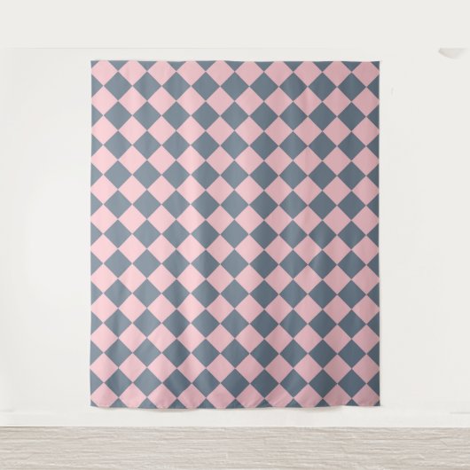 Roze Grijs Geruit Diamant Patroon Wandkleed (Voorkant)
