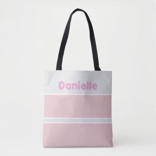 Roze & Grijs gestreepte aangepaste naam Tote Bag (Voorkant)