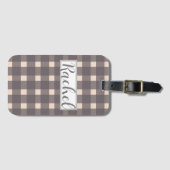 Roze Grijs Gingham Gepersonaliseerd Bagagelabel (Voorkant (horizontaal))