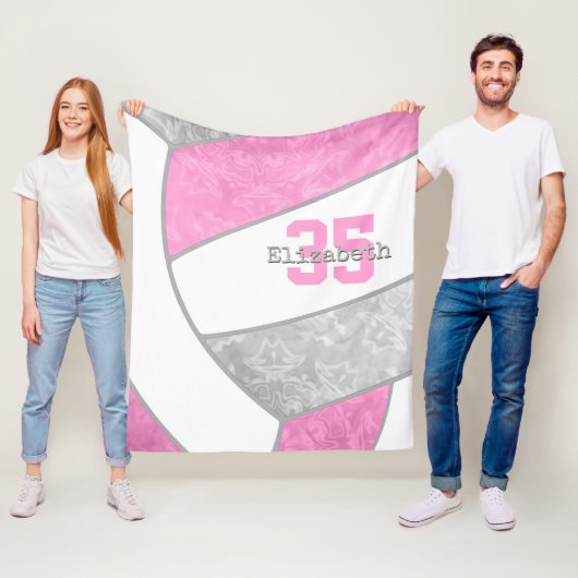 Roze Grijs Girly Volleyball W Atleet Aangepaste Na Fleece Deken (In situ)