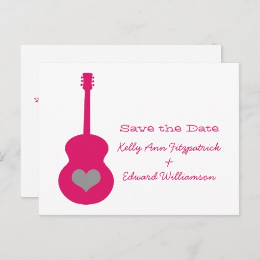Roze/grijs gitarhart Sla het Briefkaart Datum op (Voorkant / Achterkant)