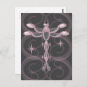 Roze, grijs, glazen dragonfly met sterren briefkaart (Voorkant / Achterkant)