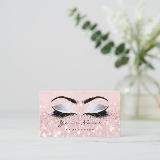 Roze Grijs Glitter Make-up Artiest Lashes Extensio Visitekaartje (Staand voorkant)