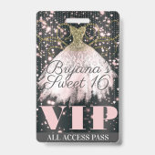 Roze Grijs Gouden Glitter Jurk Sweet 16 VIP Pas Badge (Achterkant)