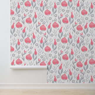 Roze & Grijs grillig bloemmotief Behang