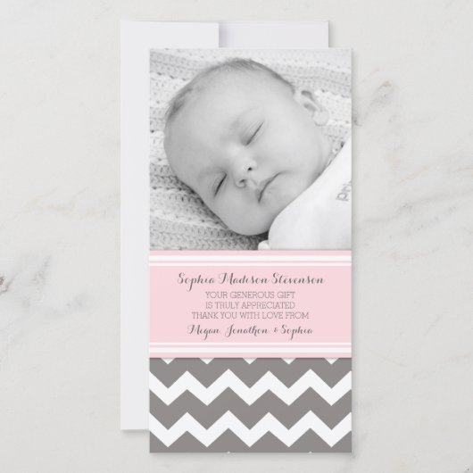 Roze grijs Hartelijk dank Baby showers fotokaarten Bedankkaart (Voorkant)