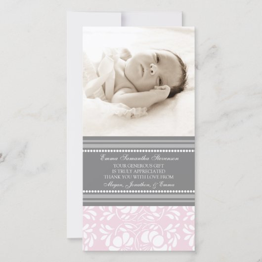 Roze grijs Hartelijk dank Baby showers fotokaarten Bedankkaart (Voorkant)