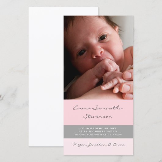 Roze grijs Hartelijk dank Baby showers fotokaarten Bedankkaart (Voorkant / Achterkant)