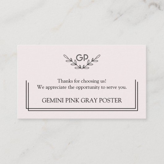 Roze/grijs Hartelijk dank voor de ondersteuning va Visitekaartje (Achterkant)