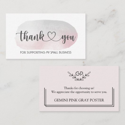 Roze/grijs Hartelijk dank voor de ondersteuning va Visitekaartje (Voorkant / Achterkant)
