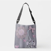 Roze & Grijs huwelijkscadeau Crystal Grey AI kunst Crossbody Tas (Voorkant)