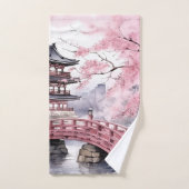 Roze Grijs Japanse Sakura Bloesems Pagoda Bad Handdoek (Handdoek)
