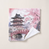 Roze Grijs Japanse Sakura Bloesems Pagoda Bad Handdoek (Wasdoekje)