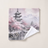 Roze Grijs Japanse Sakura Bloesems Pagoda Bad Handdoek (Wasdoekje)