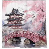 Roze Grijs Japanse Sakura Bloesems Pagoda Douchegordijn (Voorkant)