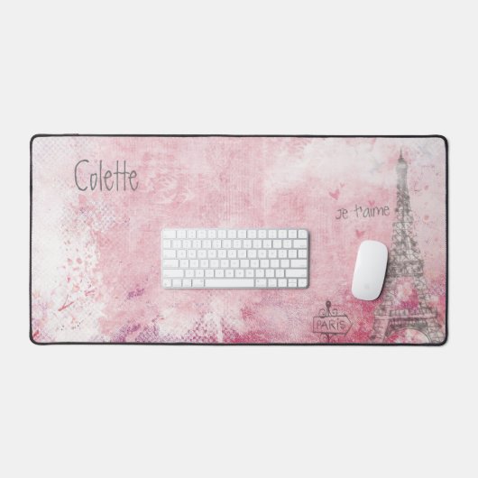 Roze Grijs Je T'aime Eiffeltoren Custom Bureaumat (Keyboard & Muis)