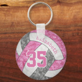 roze grijs jersey nummer girly volleyball sleutelhanger (Voorkant)