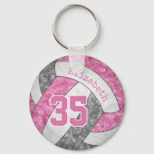 roze grijs jersey nummer girly volleyball sleutelhanger (Achterkant)