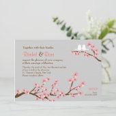 Roze & Grijs Kersenbloesem Lente Bruiloft Kaart (Staand voorkant)