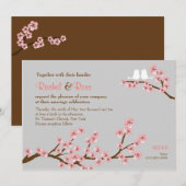 Roze & Grijs Kersenbloesem Lente Bruiloft Kaart (Voorkant / Achterkant)