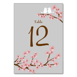 Roze & Grijs Kersenbloesem Lente Bruiloft Kaart