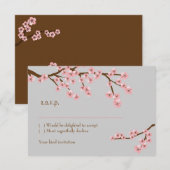 Roze & Grijs Kersenbloesem Lente Bruiloft RSVP Kaartje (Voorkant / Achterkant)