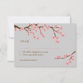 Roze & Grijs Kersenbloesem Lente Bruiloft RSVP Kaartje