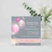 Roze & Grijs Kerstmis Baby Meisje Douche Kaart (Staand voorkant)