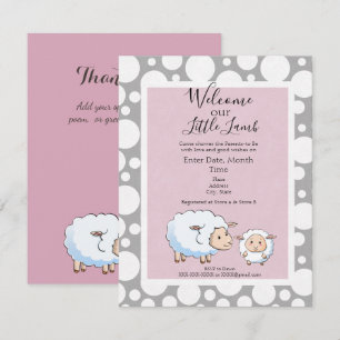Roze, Grijs Klein Lam Baby Meisje Douche Supplies Kaart