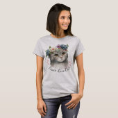 Roze Grijs kleur vrede liefde Cat T-Shirt voor vro (Voorkant volledig)